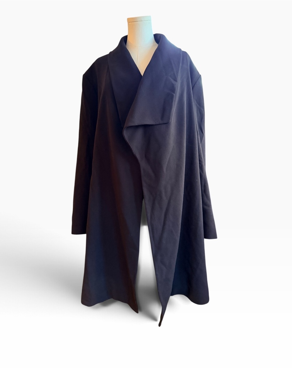 Lauren Ralph Lauren 2X Black Waterfall Collar Long Coat Duster